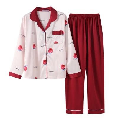 China Woman QUICK DRY two pieces of pajamas set, thin spring and autumn style, lapel long sleeve tops, elastic waist pants for sale