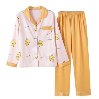 China QUICK DRY Women's Satin Silk Long Sleeve Pajamas Loungewear Two Piece Pajamas Women's 2pcs PJ Sleepwear Set for sale