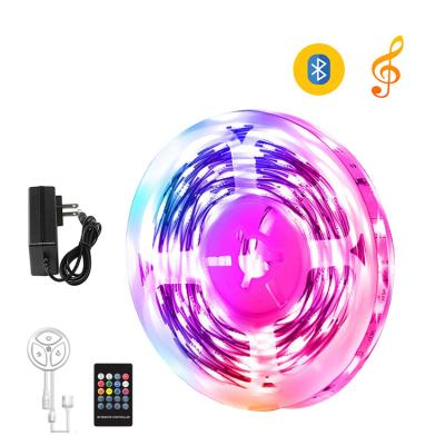 China Residential Ultra Long Sync Color Changing Music Blue-tooth RGB Led Strip Lights With 20Key Blue-tooth APP Remote Control for sale