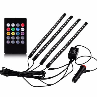 China Car Atmosphere Light 4pcs LED Strip Light RGB Led Decorative Car Interior Light With Remote Control for sale