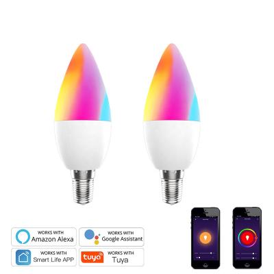 China Smart High Efficiency WiFi LED Candle Light Bulbs B22 E27 E14 6W RGBW Color Changing Voice Control for sale