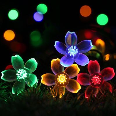 China Party Holiday Decoration Light String LED Christmas Lights WARM Solar Powered Outdoor RGB 50 LED Flower String Lights Solar Panel String Fairy Lights 2 Modes WHITE Christmas for sale