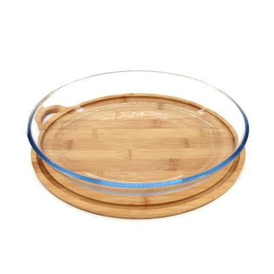 China 3000ML Eco-Friendly Pyrex Glass Oval Sustainable Baking Oven Safe Dishes Plates Tray Bakeware With Bamboo Lid for sale