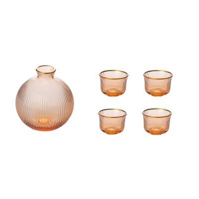 China Spike Gold Striped Wine Glass Bottle With Four Cups For Liquor Best Sell In 2021 for sale