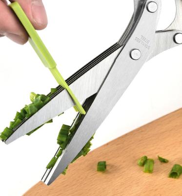 China Morden 5 Layers Stainless Steel Multi-fuctional Vegetable Chive Scissors Office Shredded Paper Scissors for sale