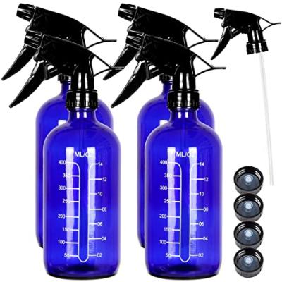 China Steamable 16 oz 4 pack empty blue glass spray bottles with measurements spray bottle for hair and cleaning solutions for sale