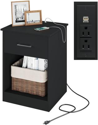 China Convertible Nightstand with Charging Station and USB Ports and Power Outlets, Wooden End Table with Opening Drawer and Shelf, Side Table for sale