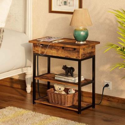 China Adjustable (Height) End Table with Charging Station, Narrow Flip Top End Side Table with Shelf and Storage USB Ports and Power Outlets for Small Space for sale