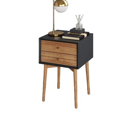 China Harper Mid-Century Side, 2-Drawer Nightstand, Accent or End Convertible Table with Storage, Wood, Black/Brown for sale