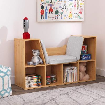 China Convertible Wooden Bookcase with Reading Nook, Storage and Gray Cushion - Natural, Gift for Ages 3-8 for sale