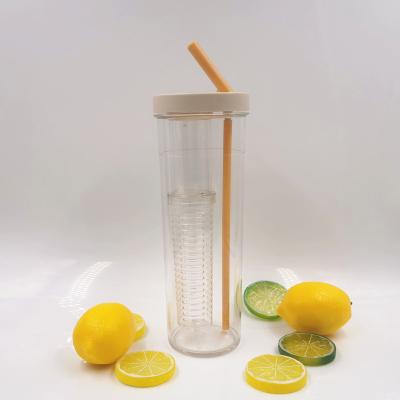 China Large Capacity Sustainable Fashionable Water Folded Straw Fruit Strainer Separation Clear Water Bottle With Lid for sale