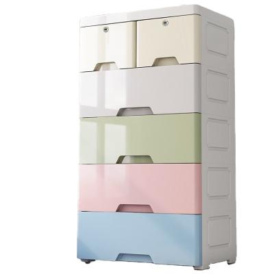 China Modern Colorful Plastic Bedroom Clothes Filing Storage Wheels Stackable Wardrobe With Pull-Out Drawers for sale