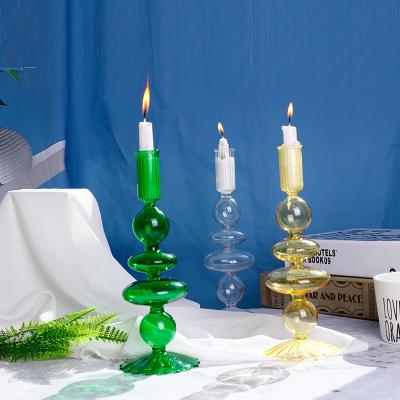 China Large Home Votive Glass Candle Holder Home Decoration Glass Candlestick for sale