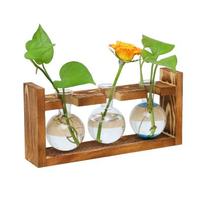 China Contemporary Clear Transparent Glass Hydroponic Vase Flower Glass Tube Bud Vases Plant Bottle Vase With Stand for sale