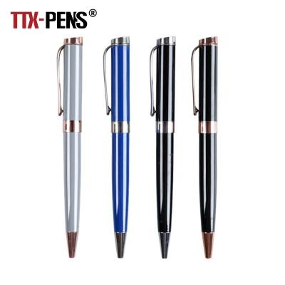 China Office & School Pen TTX Hotel Gold Clip Luxury Black Blue Logo Metal Ballpoint Pen Luxury Business Pen Rose Gold Ball Pen for sale