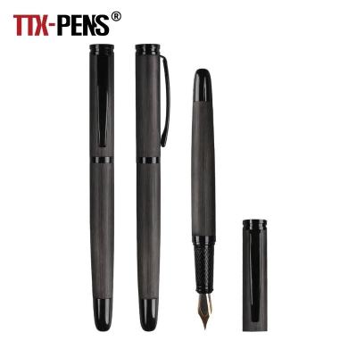 China Student TTX OEM Custom Brand Logo Matte Black Fine Nib Smooth Writing Business Black Metal Fountain Pen for sale