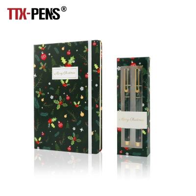 China Hardcover TTX Printing Fabric Cover Pocket Elastic Closure Notebook Christmas Gift Set A5 Notebook Set for sale