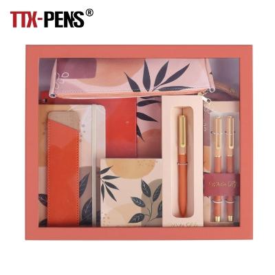 China Hardcover TTX Corporate Christmas Gifts Custom Logo PU Leather A5 Loose-leaf Diary Notebook Set With Pen for sale