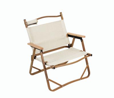 China Portable Outdoor Metal Picnic Beach Digital Printing Grain Grain Folding Easy Care Camping Wooden Camp Chair for sale