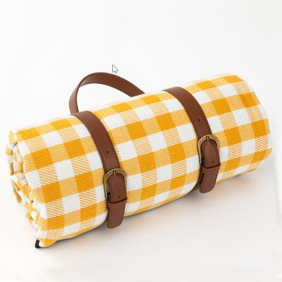 China Light Yellow Leather Strap Picnic Mat Lightweight Waterproof Outdoor Camping Picnic Mat Light Yellow for sale