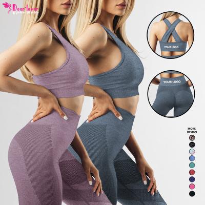 China 2022 Logo High Waist Yoga Sets Dear-lover Fitness Women Custom Breathable Clothing Gym Wear Yoga Set for sale