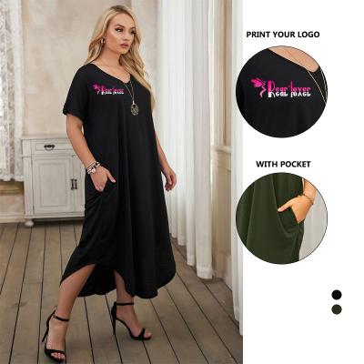 China Vestido Logo Woman Wholesale Black Long Sleeve Dress 4Xl 5Xl Custom Anti-Static V-Neckline For Fat for sale