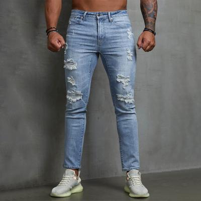 China High Quality Man Breathable Stylish Mens Private Label Jeans Breathable High Tops Distressed Slim Fit Ripped Jeans Skinny Pants for sale