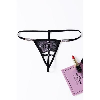 China Sexy Black Women's Sexy G-String Underwear Thongs Strappy Rhinestone Antibacterial Customized Antibacterial for sale