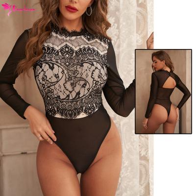 China Private Label Breathable Breathable Body Suits Dear-Lover Black Mesh Lace Body Suit Women One Piece Cut for sale