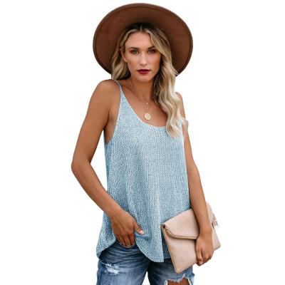 China Women's Summer Solid Blue Metallic Casual Cami Sleeveless Tank Vest Top OEM Anti-Shrink Anti-Shrink for sale