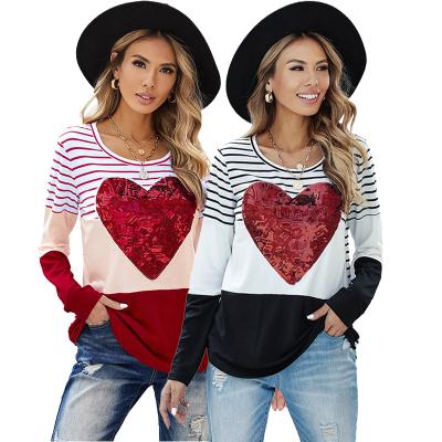 China New Arrival Women's Autumn Warm Sequins Striped Long Sleeve Top Top for sale