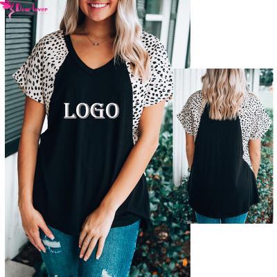 China Dear-lover 2022 private label summer women's anti-shrink tops color block V-neck leopard sleeveless vintage T-shirt with logo for sale