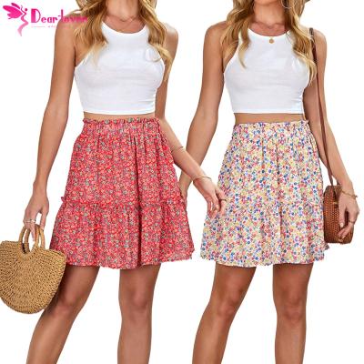 China 2022 New Lady A Line Floral Print Boho Summer Fashion Wholesale Anti-static Mini Skirts For Women Knitted Shorts for sale