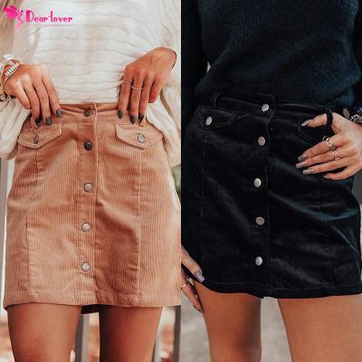 China New Design Wholesale New Design Anti-Static Women's Waist Button Corduroy Mini Short Skirt Black High for sale