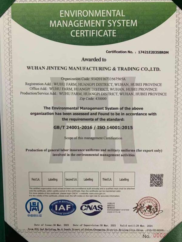 ISO14001 - Wuhan Jinteng Manufacturing & Trading Co., Ltd.