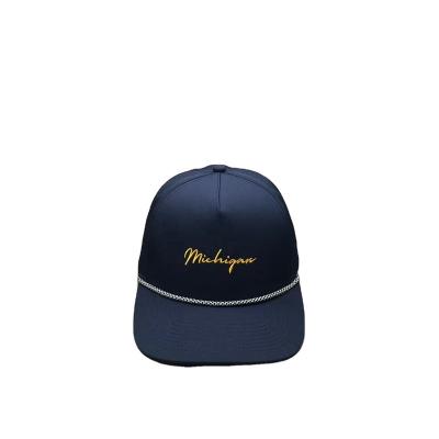 China Breathable & Waterproof High Quality polyester spandex material Custom 5 Panel perforated snapback Hat with logo Embroidery  Logo Structured rope Cap for sale