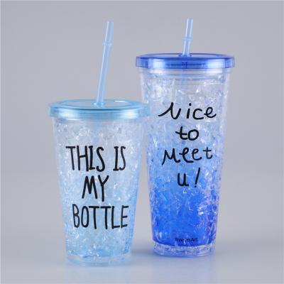 China Sustainable Safeshine Factory Wholesale Customized Creative Reusable Printing Clear Plastic Cup 630ml Freezing Gel Plastic Double Wa for sale