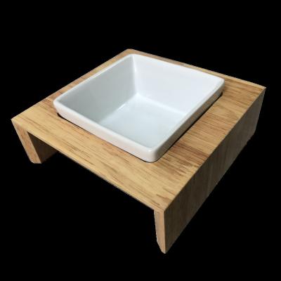 China Sustainable Eco-Friendly Ceramic Dog Bowl With Slow Feeder Adjustable Bamboo Wooden Stand Pet Feeding Bowl For Dogs And Cats for sale