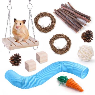 China Viable Hamster Supplies Hamster Toy Set Pet Rabbit Guinea Pig Grass Ball Wooden Molar Channel for sale