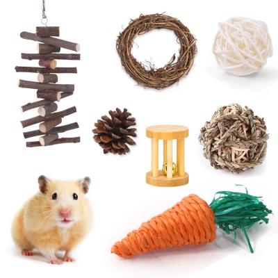 China 7 Pack Viable Hamster Chew Toys Set Hamster Accessories Rabbit Molar Bite Toy Wood Activity Toys for sale