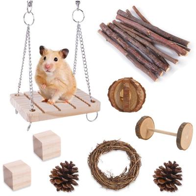 China Viable Hamster Chew Toys Set 9 Pack Natural Wooden Hamster Guinea Pig Toys and Accessories for Small Animal Toys for sale