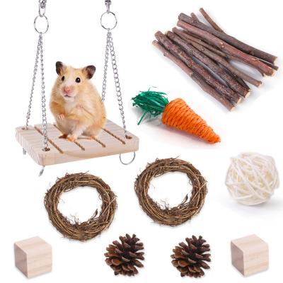 China 10 Pcs Viable Guinea Pig Hamster Chew Toys Set Natural Wooden Hamster Toys Accessories For Small Animal Pets Chewing And Teeth Care for sale