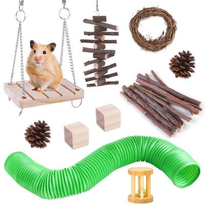 China 10 Pack Viable Natural Wooden Rabbit Chew Toys Hamster Accessories for Small Animal Chew and Teeth Worry Guinea Pig Toy Set for sale