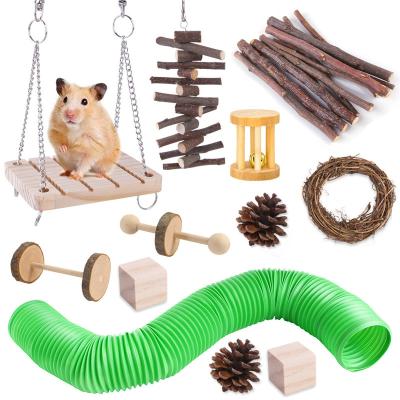 China Sustainable Set of 12 Pack Hamster Toys, Natural Wooden Guinea Pig Rabbit Fun Toys Accessories for Small Animal Pets Chewing and Teeth Car for sale