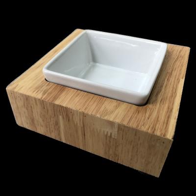 China Manufacturer Wholesale Ceramic Wooden Frame Sustainable Pet Cat Dog Bowl for sale