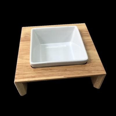 China Viable Ceramic Pet Bowl with Luxury Wooden Frame Pet Bowl Feeder Ceramic Pet Bowl for sale