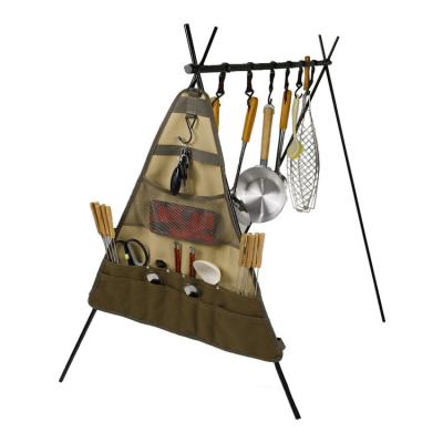 China Portable Outdoor Folding BBQ Canvas Storage Bag For Camping Picnic BBQ Cutlery Tools Organizer Hanging Holder Bags for sale