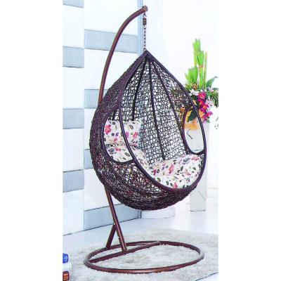 China Contemporary Outdoor Outdoor Patio Adult Size Rattan Swing Egg Black Round Cheap Hanging Chair With Stand for sale