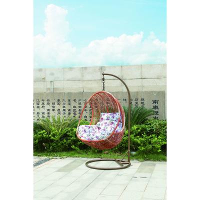 China Full contemporary steel hanging chair pe rattan swing egg basket hanging chair with cushion for sale