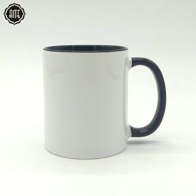 China Viable Cheap Bulk Goods 320ml Inner And Handle Colorful Ceramic Mug Black Mug With Logo Printed for sale